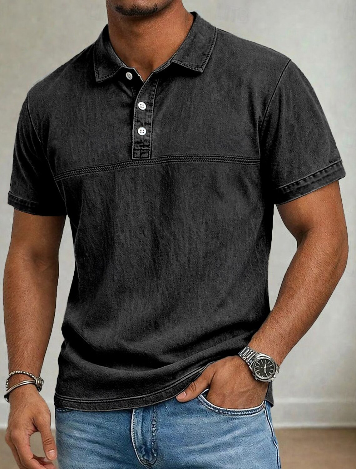 SoftFade™ Men's Polo Shirts 100% Cotton Acid Wash Shirt Casual Holiday Lapel Short Sleeve Fashion Basic Plain Vintage Distressed Summer Spring Dark Brown Black Light Green Navy Blue Light Purple