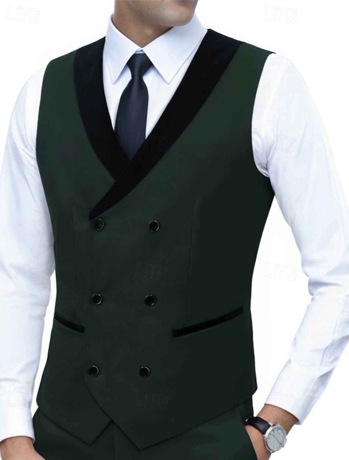 Men's Vest Waistcoat Gilet Business Vacation Party Fashion Casual Spring Fall Pocket Buttons Polyester Comfortable Plain Double Breasted V Neck Regular Fit Blue Black White Royal Blue Vest