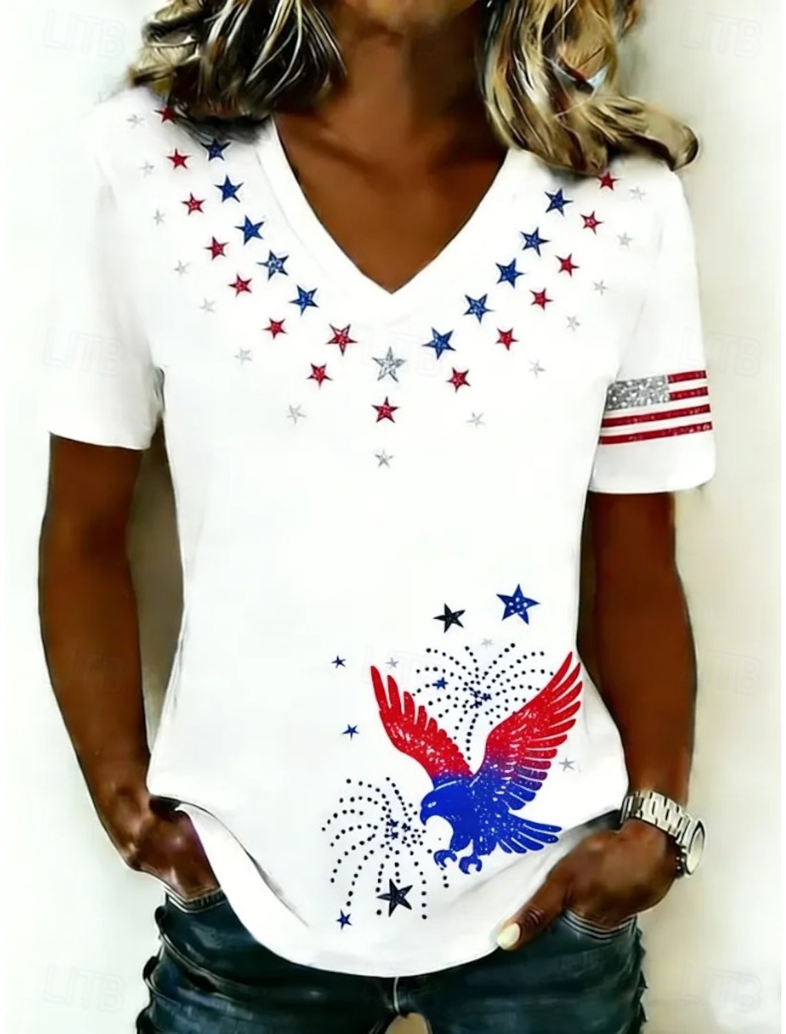 American Independence Day Women's T Shirt Print Graphic Plants Vintage Stylish Classic Short Sleeve Crew Neck Regular Tops Casual Daily Blue Brown Green Summer Spring PEACE
