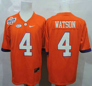 Men's Clemson CLE #4 Deshaun Watson Orange 2024 moisture wicking
