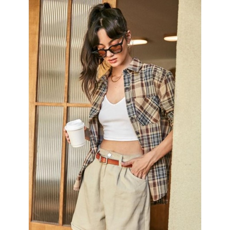 Plaid Pocket Button Up Shirt PO0650