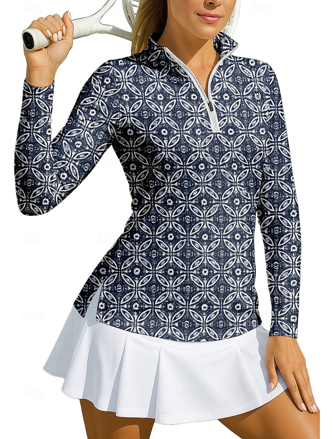 Women's Geometric Circle Sport Shirt Golf Polo Shirt Tennis Shirt Tennis Tee Long Sleeve Zipper Floral UPF50+ UV Resistant High Elasticity Moisture Wicking Breathable Tennis Golf Pickleball Stand