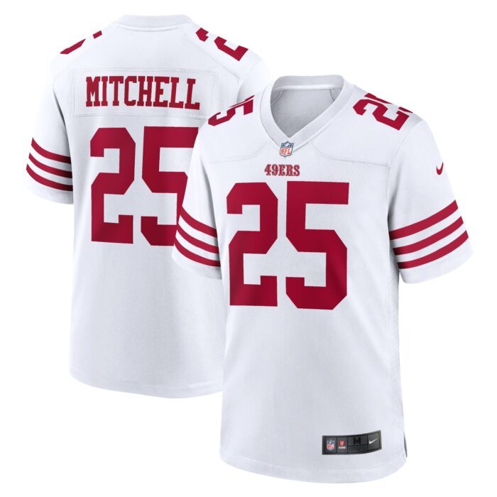 Men's San Francisco 49ers Elijah Mitchell Nike White Playe...
