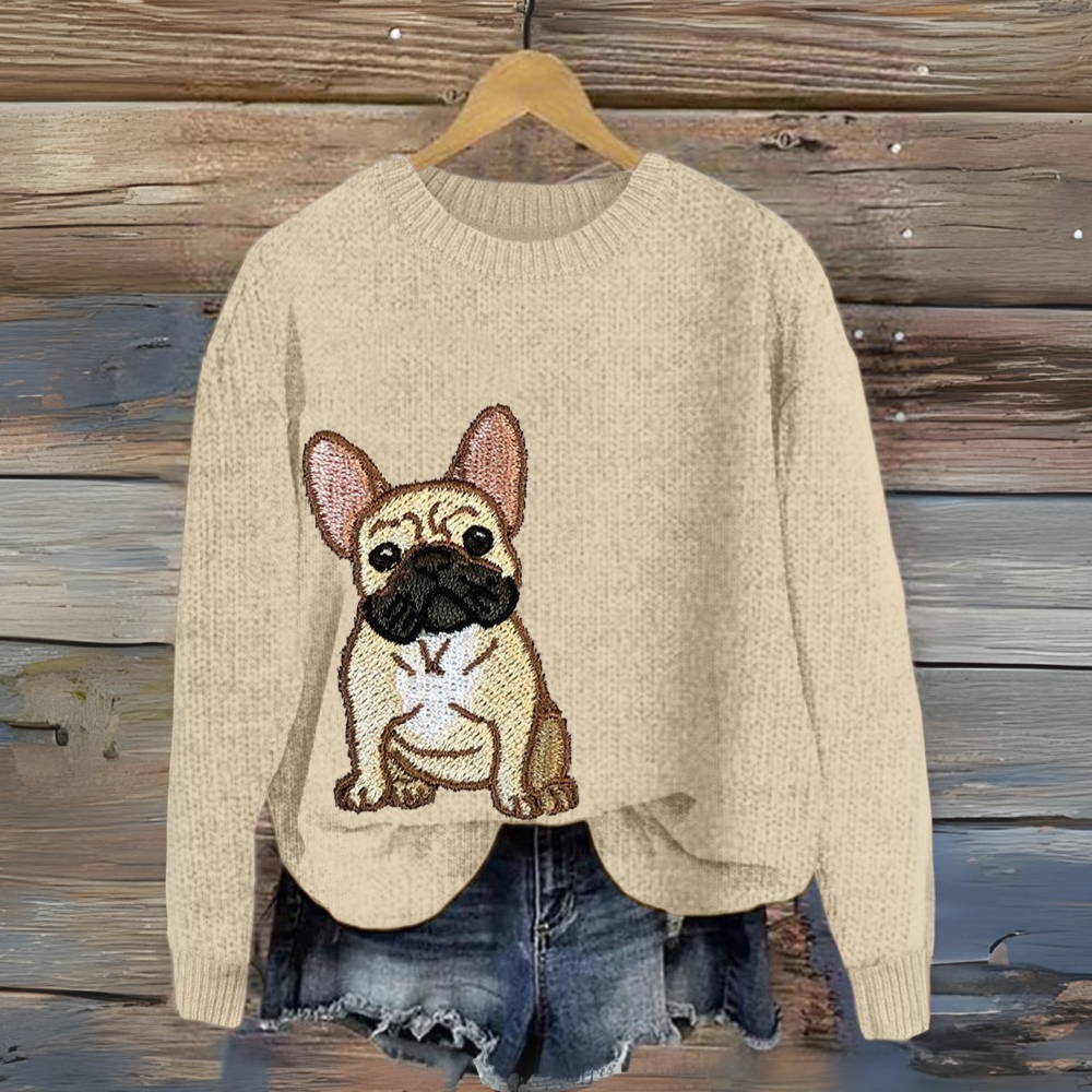 French Bulldog Lover Knitfren Women's Frenchie Sweater – Cozy 3d Dog