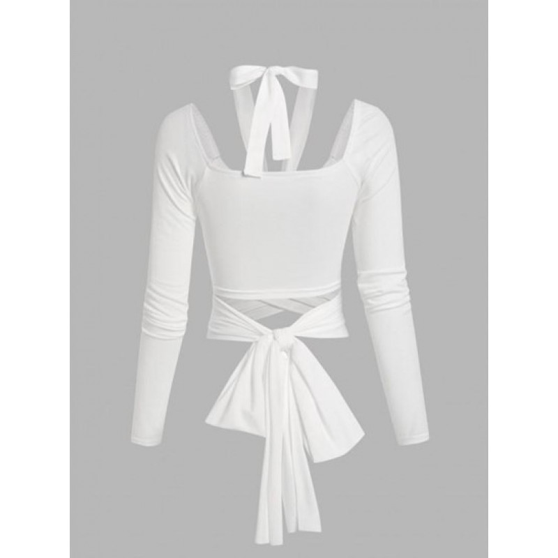 Tie Criss Cross Cut Out Halter Tee SQ9990