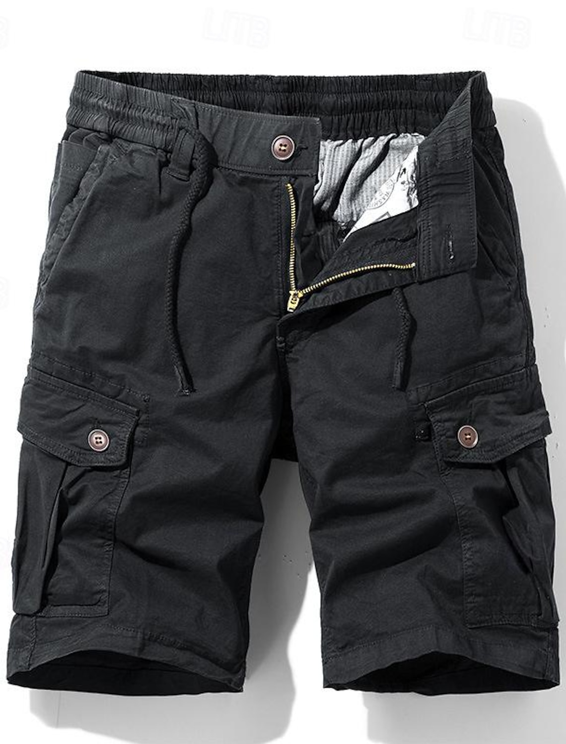 Men's Tactical Shorts Cargo Buttons Drawstring Elastic Waist Plain