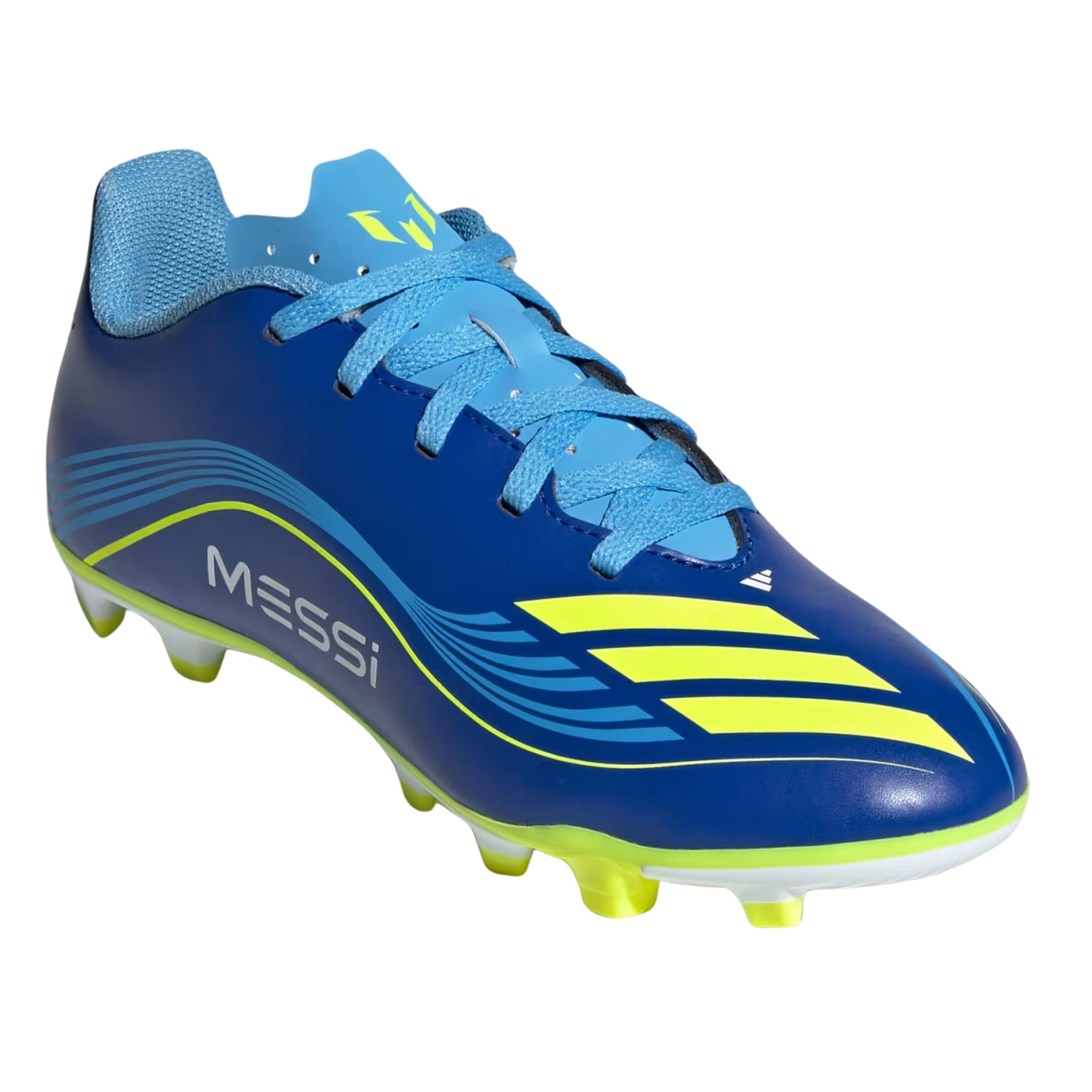 Messi adidas F50 Club Junior Football Boots Royal Blue Solar Yellow