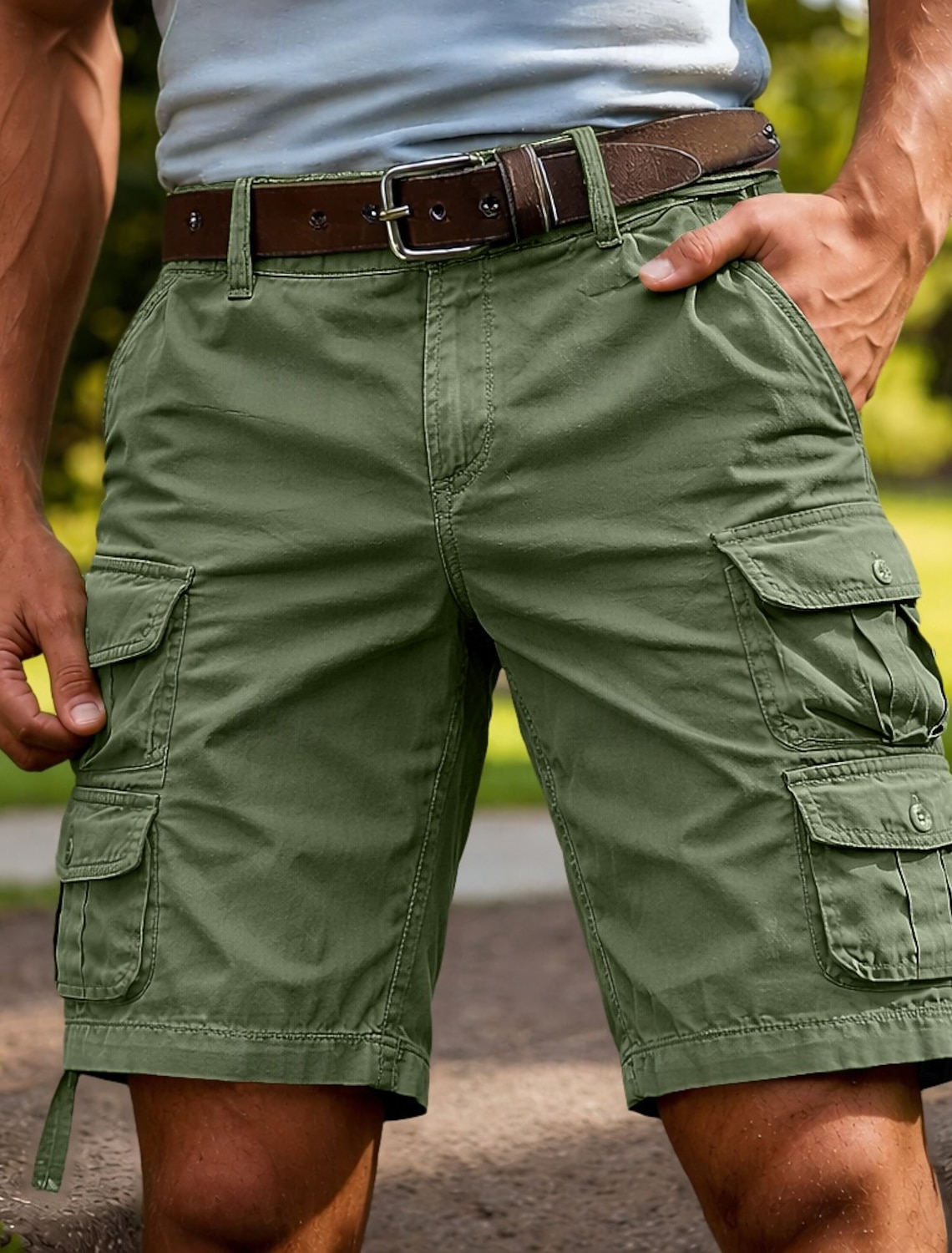 Men's Tactical Cargo Shorts Casual Pocket Elastic Waist Plain Knee #1