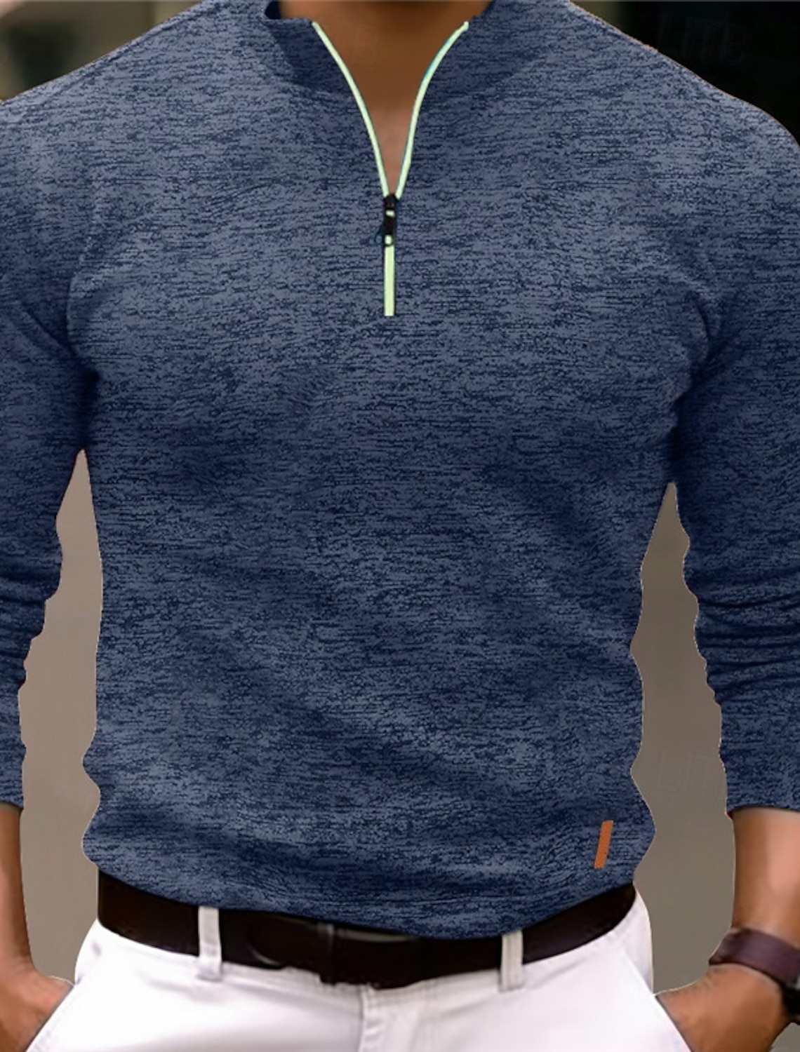 Men's Polo Shirts Quarter Zip Polo Sports & Outdoor Casual Daily Standing Collar Quarter Zip Long Sleeve Fashion Basic Solid Color Pocket Spring & Fall Regular Fit Black Navy Blue Ocean Blue Orange