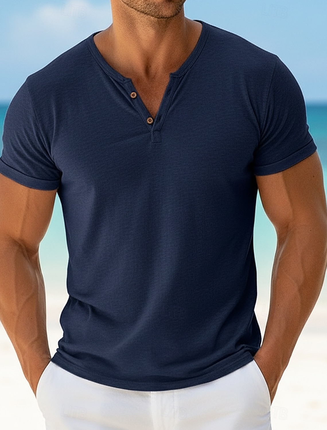 Men's Henley Shirt Tee Top Short Sleeve Short Sleeves V Neck Henley Summer Plain Fashion Designer Basic Plain Casual Vacation Street Light Blue White Navy Blue Top Tee for Men