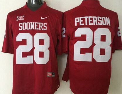 Men's OU OK #28 Adrian Peterson Red 2024 game jersey embroidered