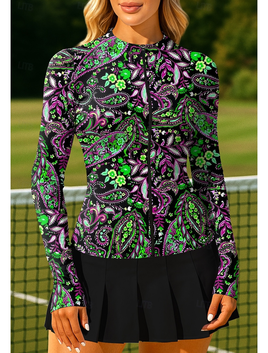 Women's Unisex Paisley Tops Sport Shirt Tennis Shirt Tennis Top Long Sleeve Zipper Floral UPF50+ UV Resistant High Elasticity Moisture Wicking Breathable Volleyball Tennis Golf Round Stand Collar Tee