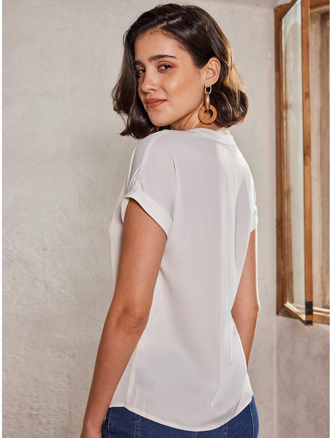 Women's Plus Size Shirt Blouse Elegant Fashion Basic Plain Regular Tops Short Sleeve V Neck Regular Fit Casual