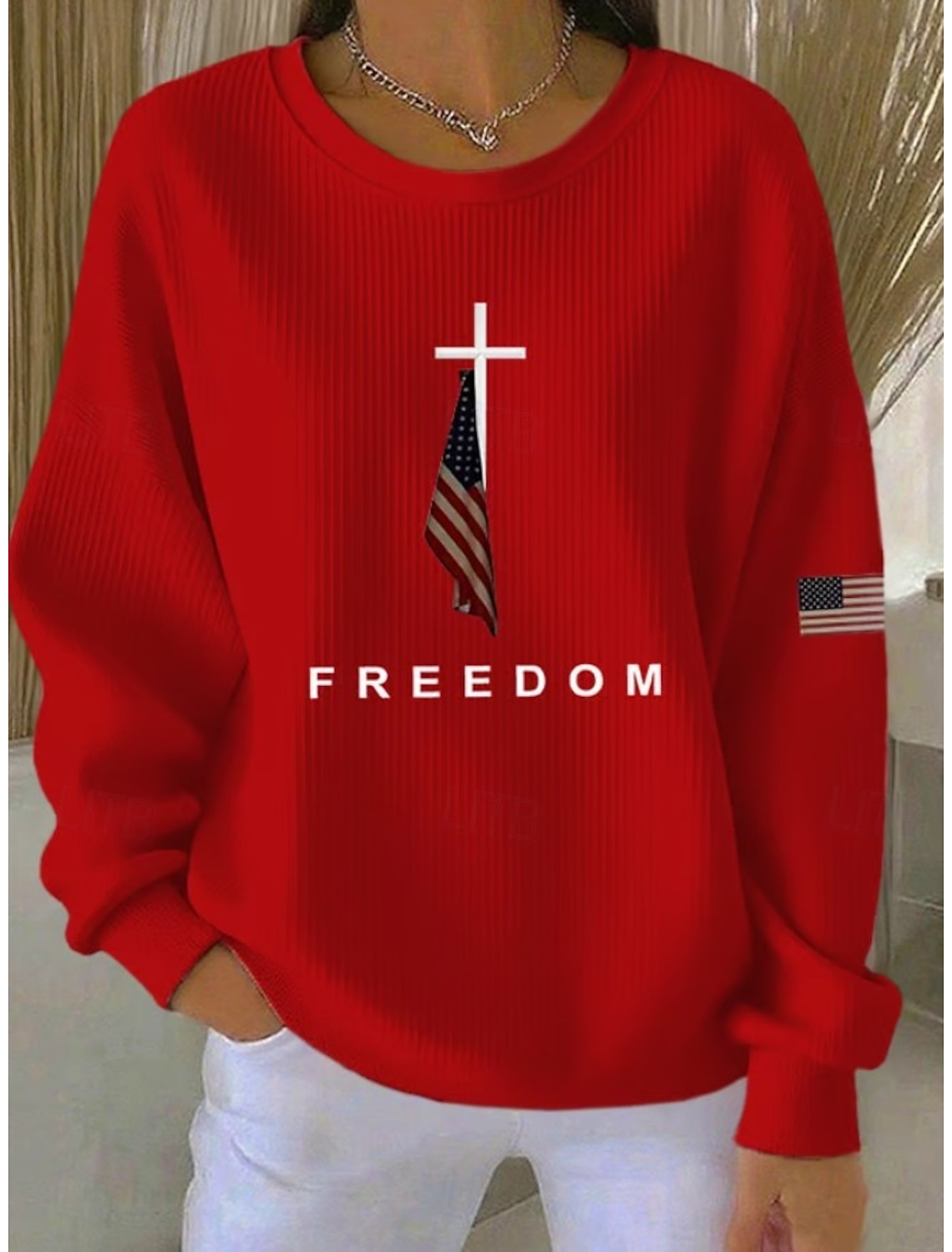 Independence Day Patriotic Women's Zip Up Sweatshirts Geometric Striped Active Fashion Casual Long Sleeve Crew Neck Regular Tops Street Dailywear Zipper Print White Spring Fall Winter