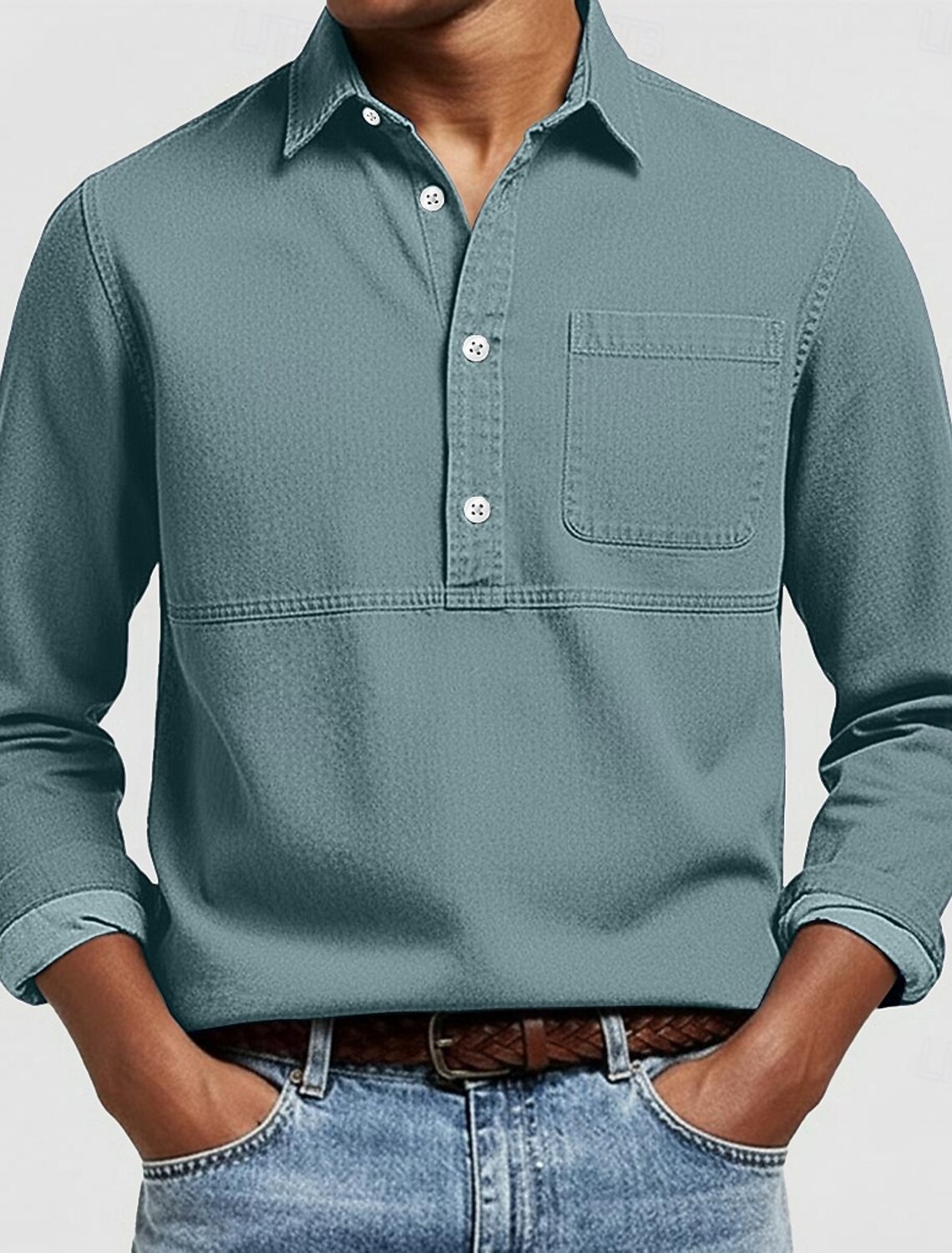 Men's Popover Shirt Oxford Pink Navy Blue Dark Gray Light Long Sleeve