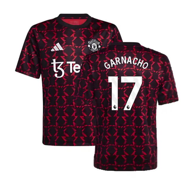 2024-2025 Man Utd Pre-Match Jersey (Black) - Kids (Garnacho 17)