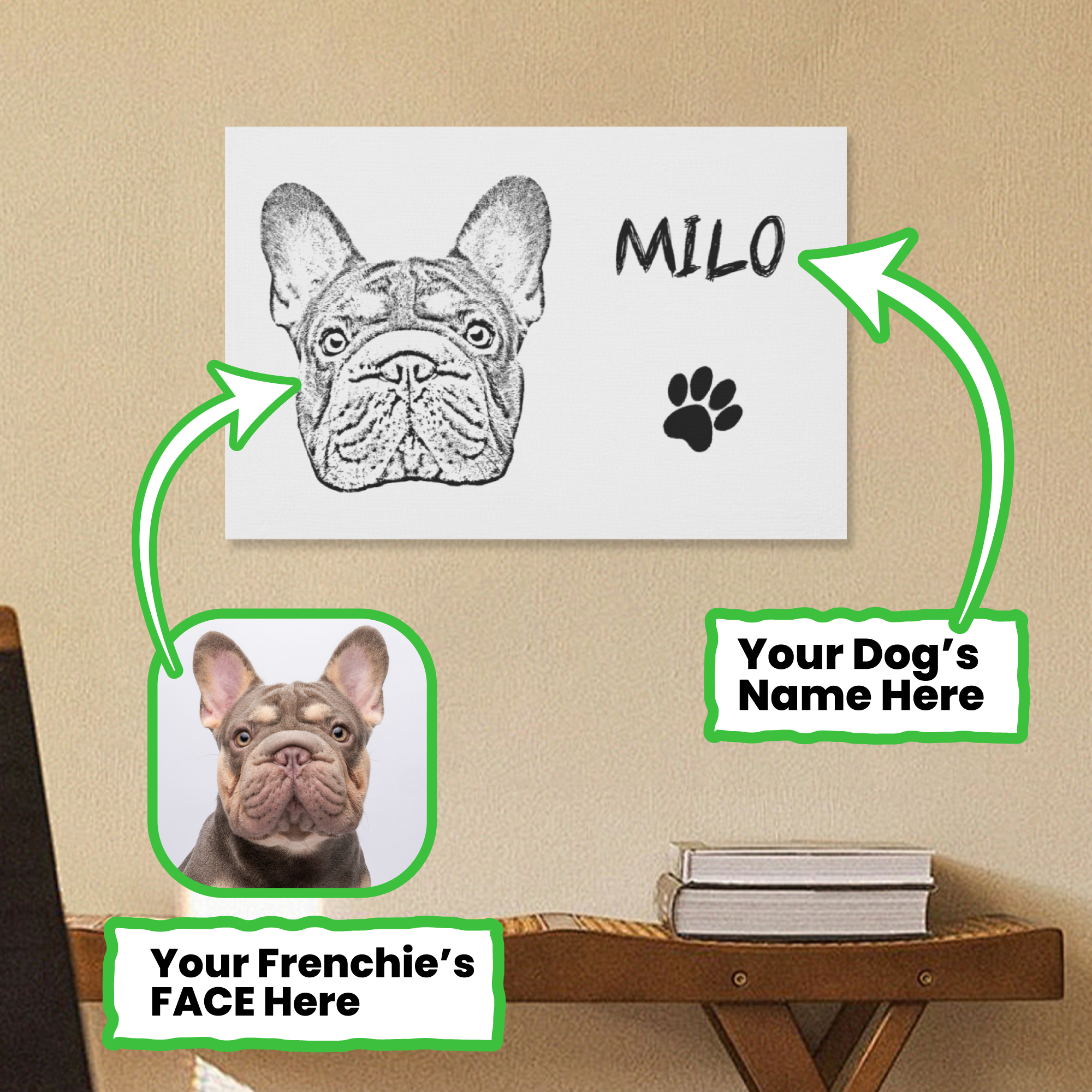 French Bulldog Soot Personalized Adorable Frenchie Canvas Wall Art Durable Dog Item