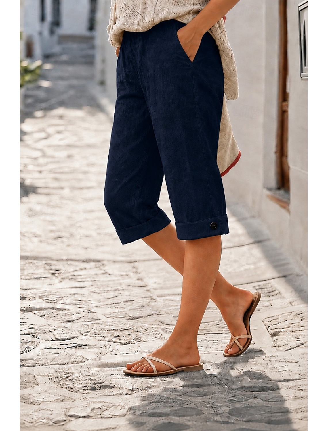 Women's Capri Pants Vacation Basic Calf-Length High Waist Comfortable Inelastic Daily Wear Black White Dark navy Light Blue Summer Spring Regular Fit