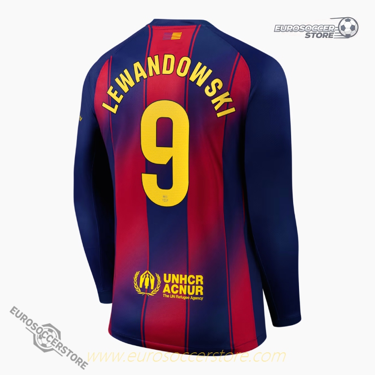 25-26 Season Barcelona Men's Home Long-Sleeve Jersey - LEWANDOWSKI #9