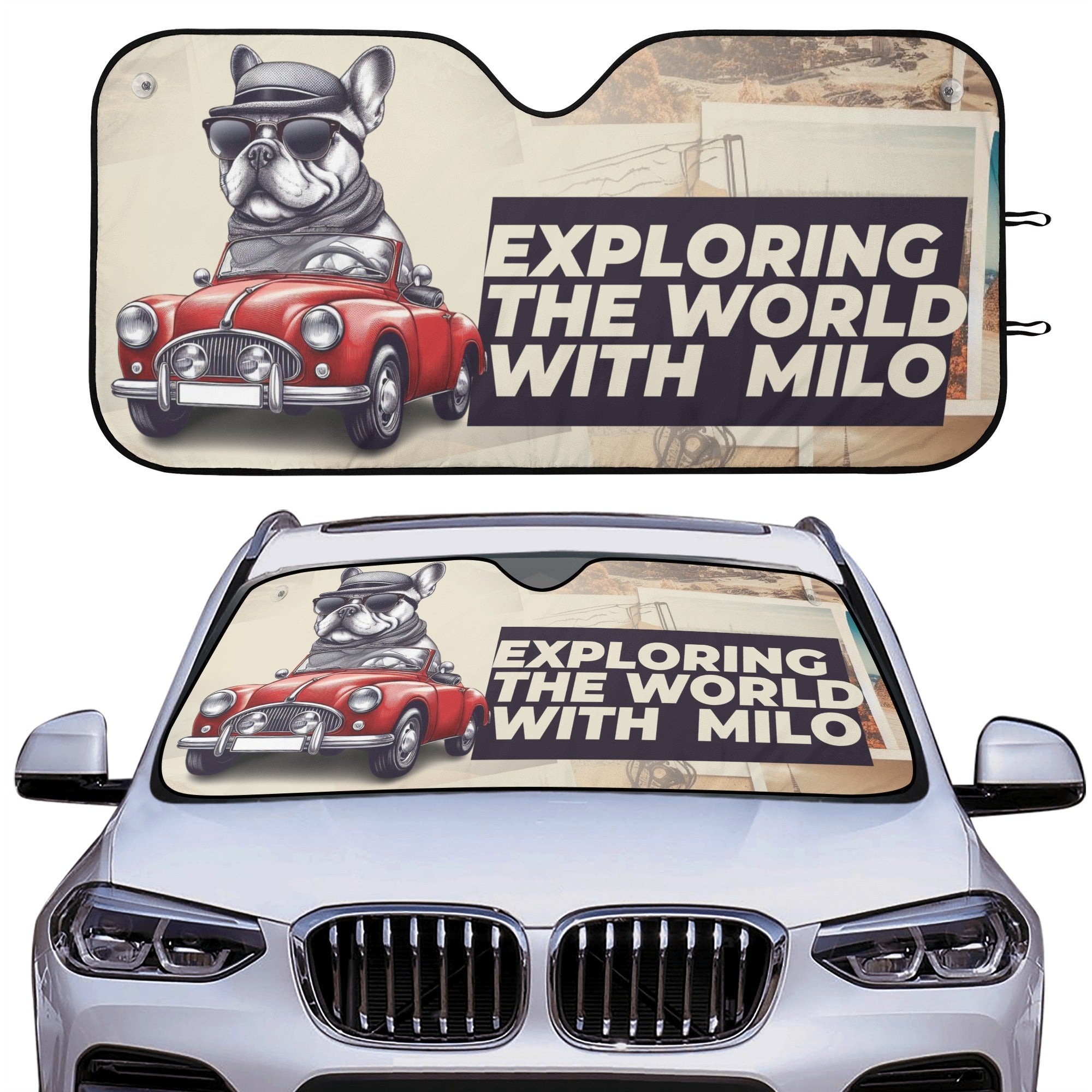 French Bulldog Custom Car Auto Sun Shade With Frenchie's Name Car Auto