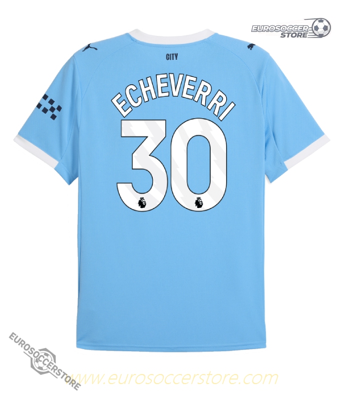 Manchester City's 25-26 Home Jersey featuring Echeverri with the number 30