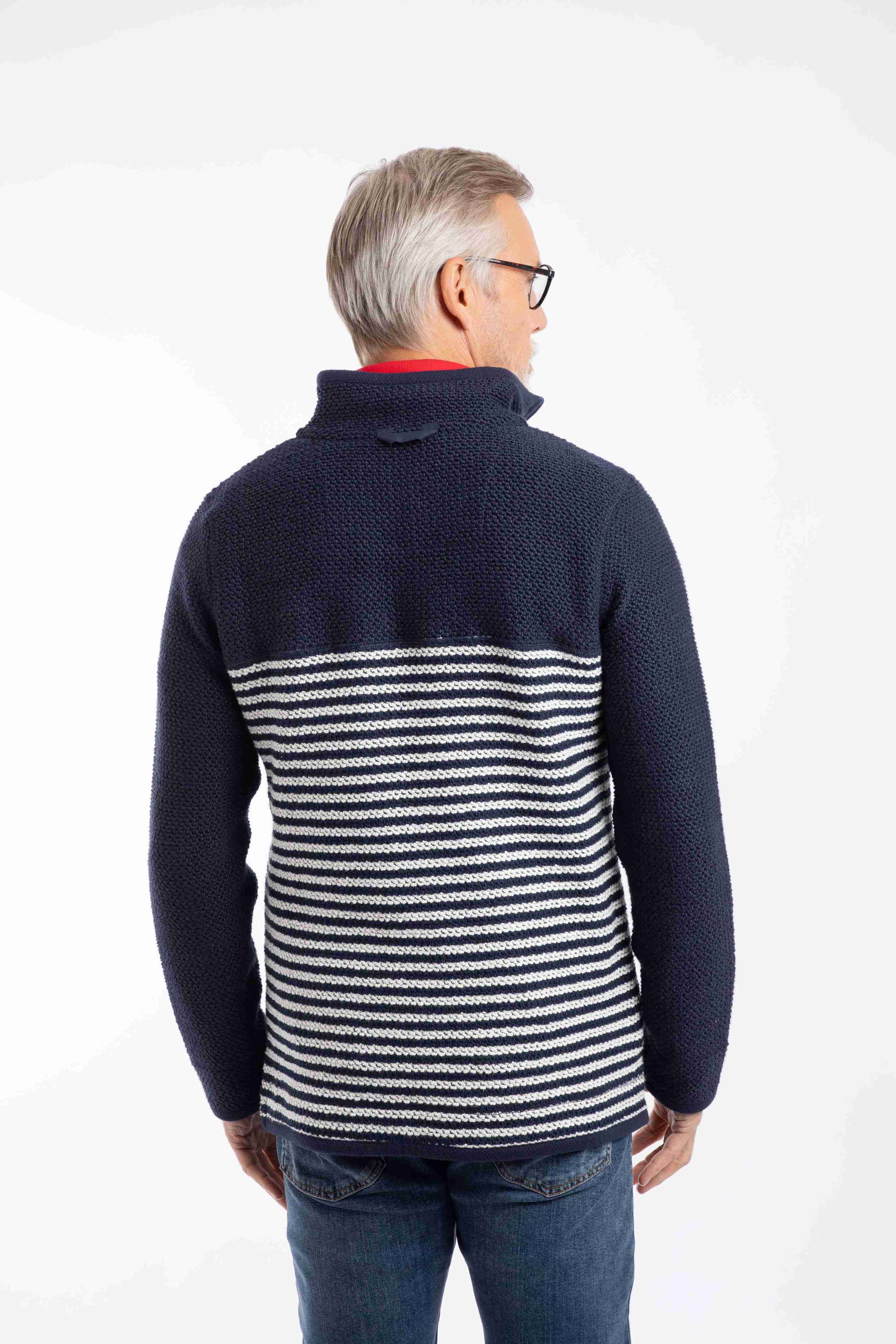 Gable 1/4 Zip Striped Macaroni Sweatshirt Rich Navy