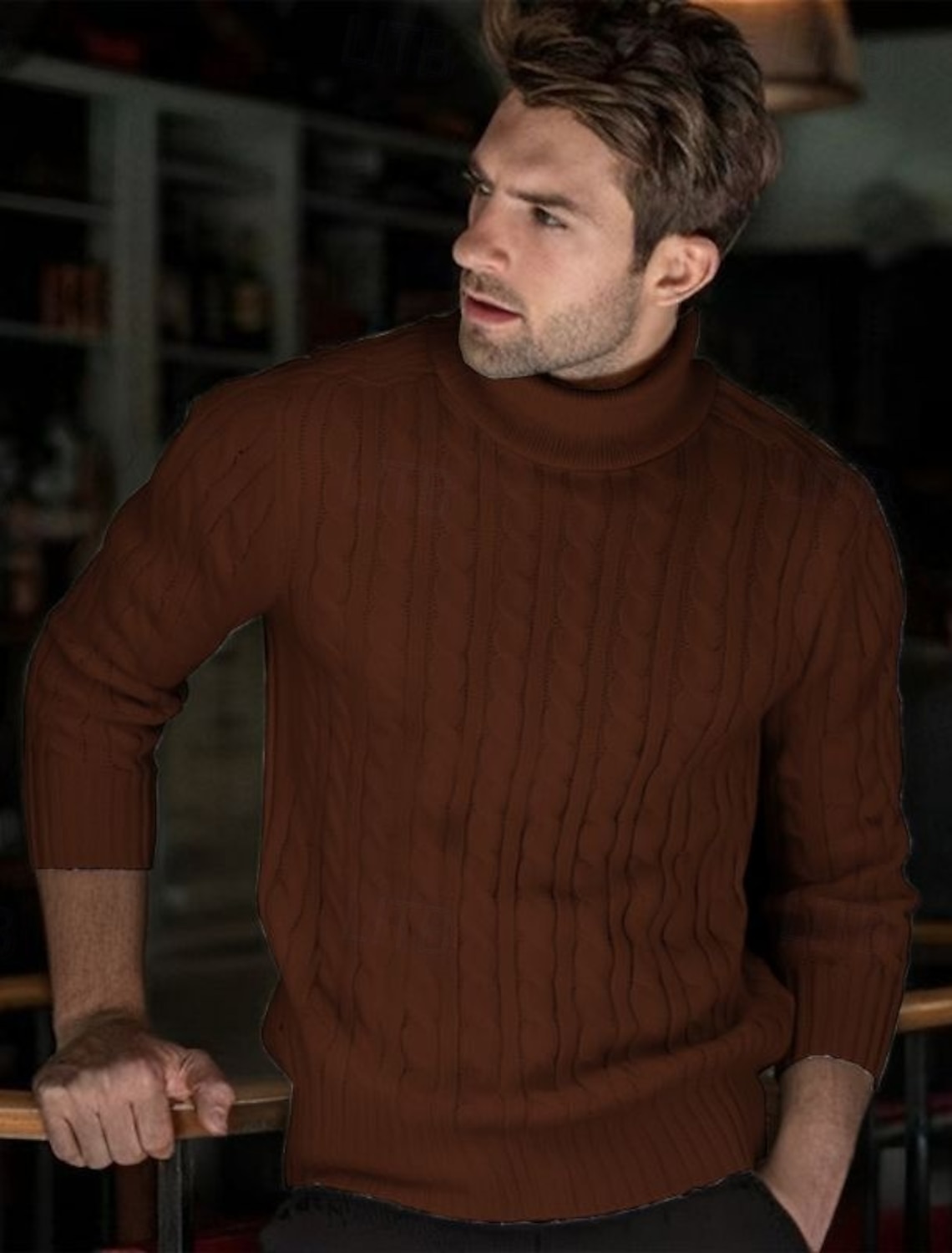 Men's Pullover Sweater Jumper Knit Ribbed Cable Regular Tops Knitted