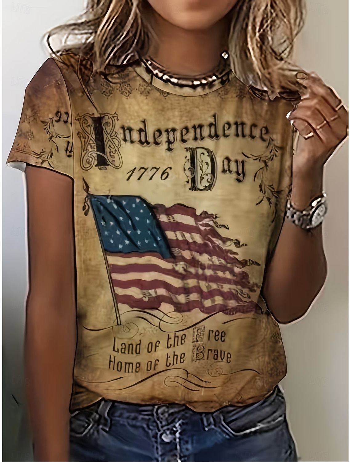 American Independence Day Women's T Shirt Print Graphic American Flag Vintage Stylish Classic Short Sleeve Crew Neck Round Neck Long Tops Daily Weekend Blue White-Blue Black Summer Spring Fall