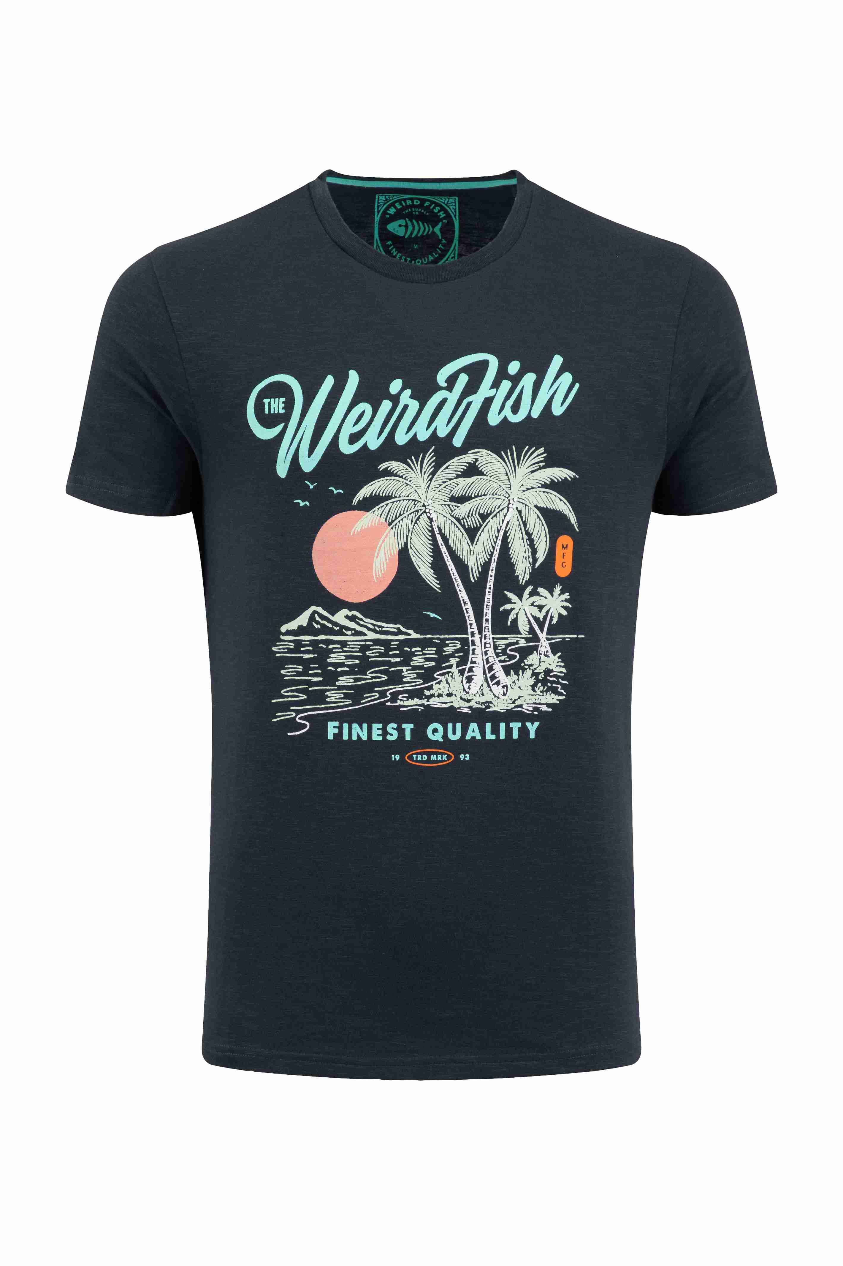 Palm Island Front Print Graphic T-Shirt Navy