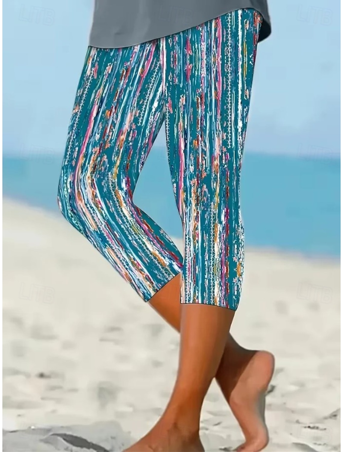 Women's Capri Pants Leggings Vacation Fashion Streetwear Capris High Waist Graphic Abstract Geometic Print Comfort Soft Comfortable High Elasticity Daily Outdoor Vacation Blue Summer Spring Fall Slim