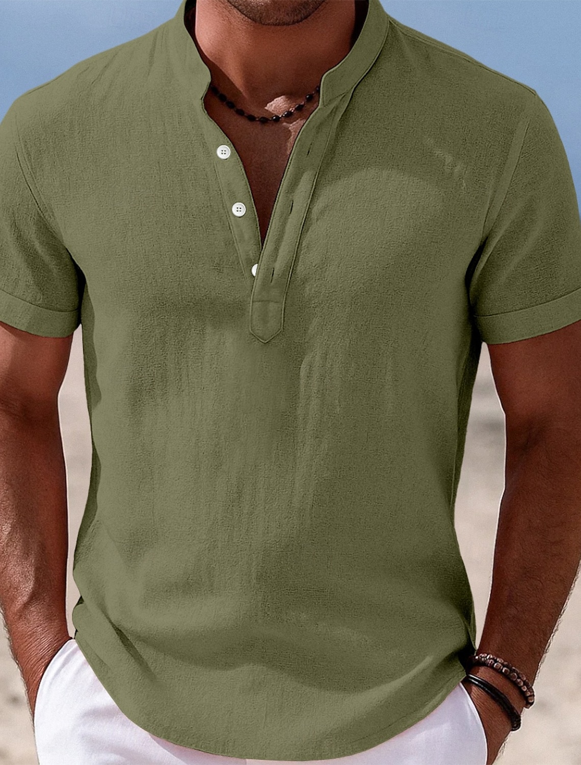 Men's Shirt Linen Summer Beach Wear Button Up Plain Vacation Casual #1
