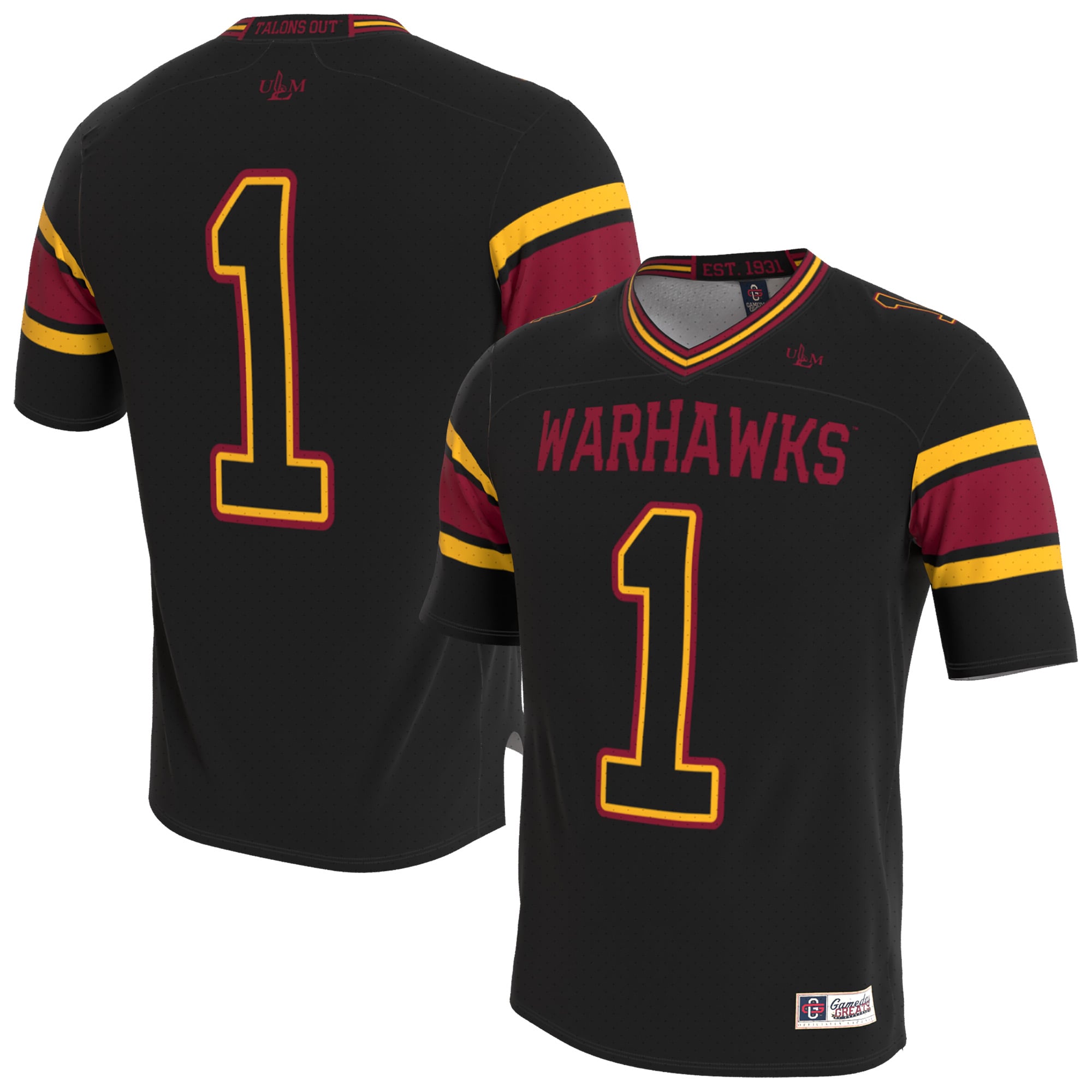 Unisex Black ULM Warhawks Lightweight Collegiate Football Blackout Fashion Jersey