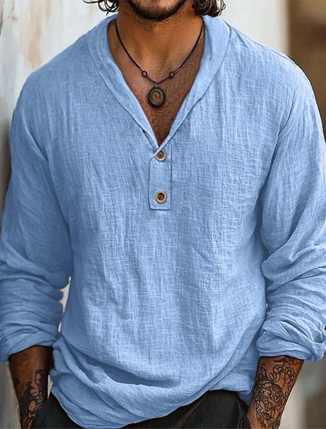 Men's Shirt Linen Shirt Popover Shirt Summer Shirt Beach Wear Solid Color Vacation Street Black Sky Blue Khaki Long Sleeve Collar Summer Spring Clothing Apparel