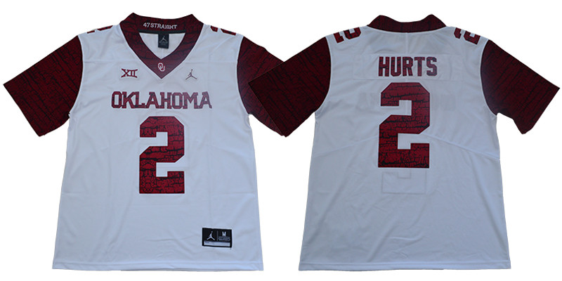 Men's OU OK #2 Jalen Hurts White 2024 moisture wicking home jersey