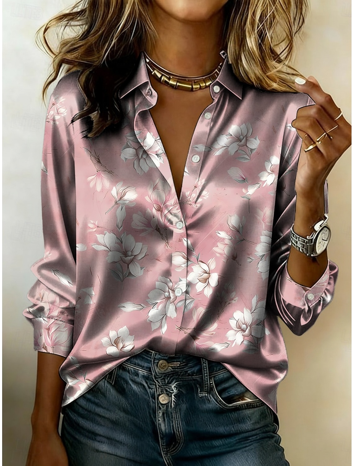 Women's Shirt Satin Shirt Print Floral Graphic Bohemia Vintage Stylish Long Sleeve Shirt Collar Regular Tops Daily Holiday Going out Black Pink Purple Summer Spring Fall