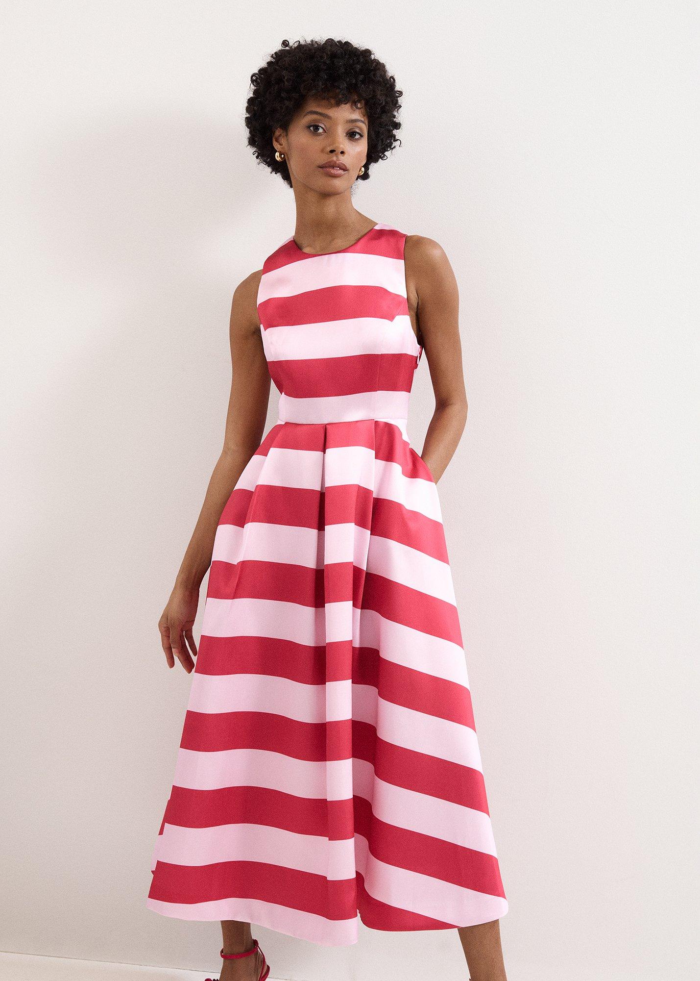 Petite Kiria Pink Stripe Satin Midi Dress