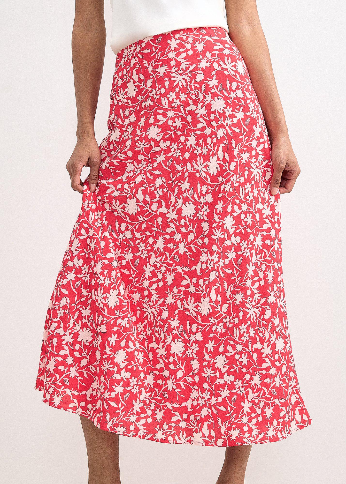 Roxana Red Floral Print Midi Skirt
