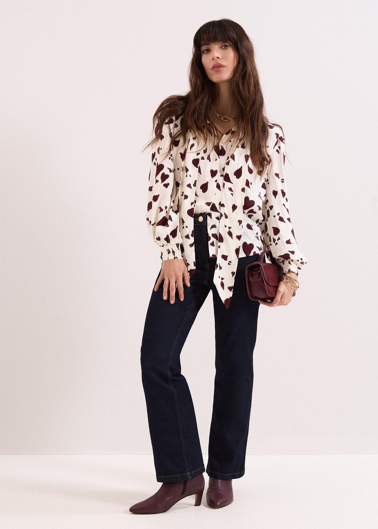 Paloma Heart Print Tie Neck Blouse