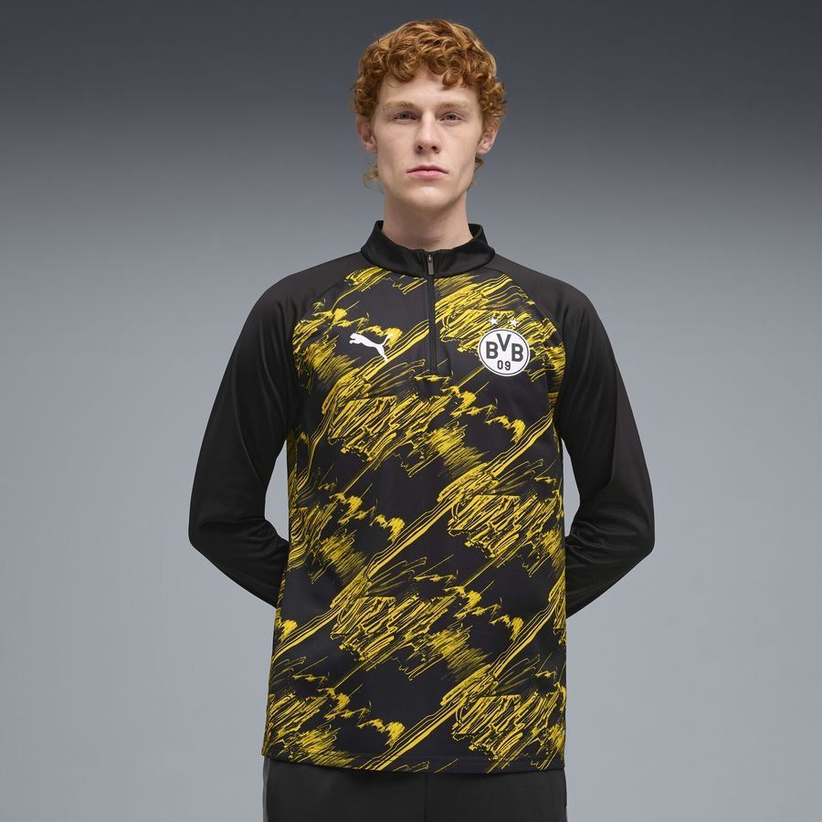 Dortmund Training Shirt Pre Match 1/4 Zip - PUMA Black/Faster Yellow
