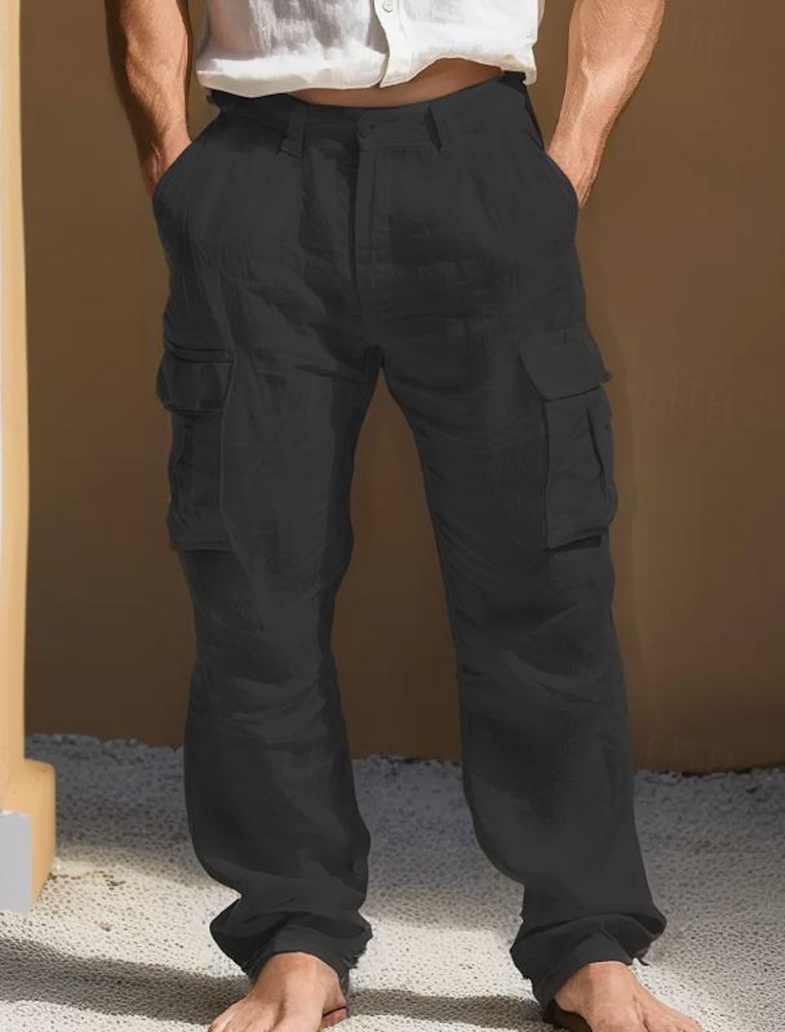 Men's Shirt Linen Summer Beach Solid Color Vacation Curise Green Light