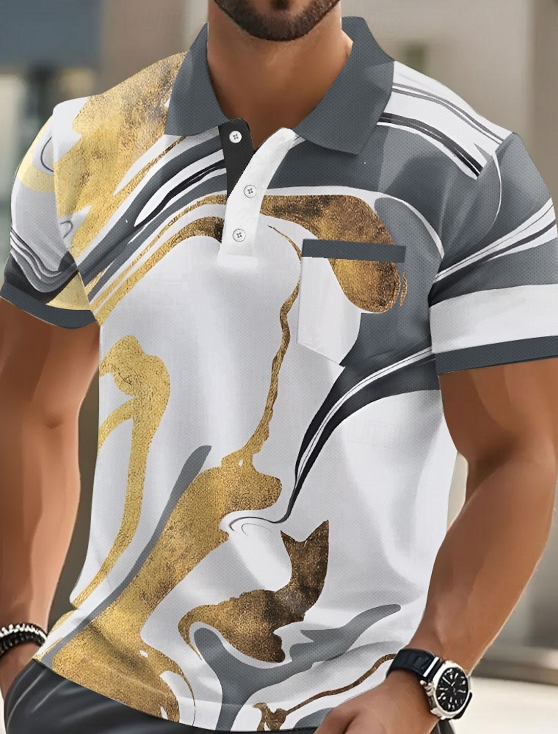 Men's Abstract Marble Polo Short Sleeve Shirts Collared Casual Outdoor