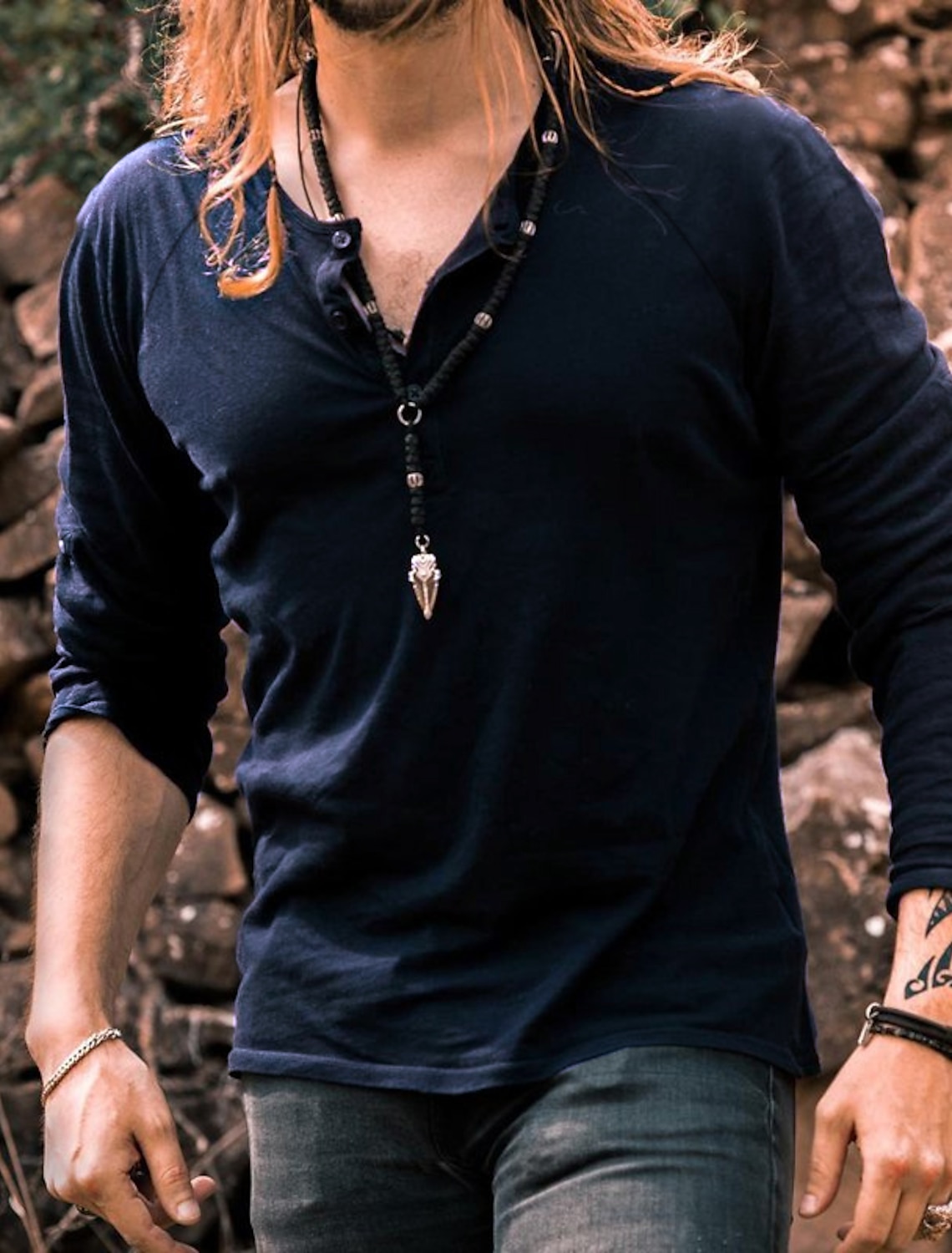 Men's Henley Shirt Long Sleeve Plain Street Holiday Button-Down