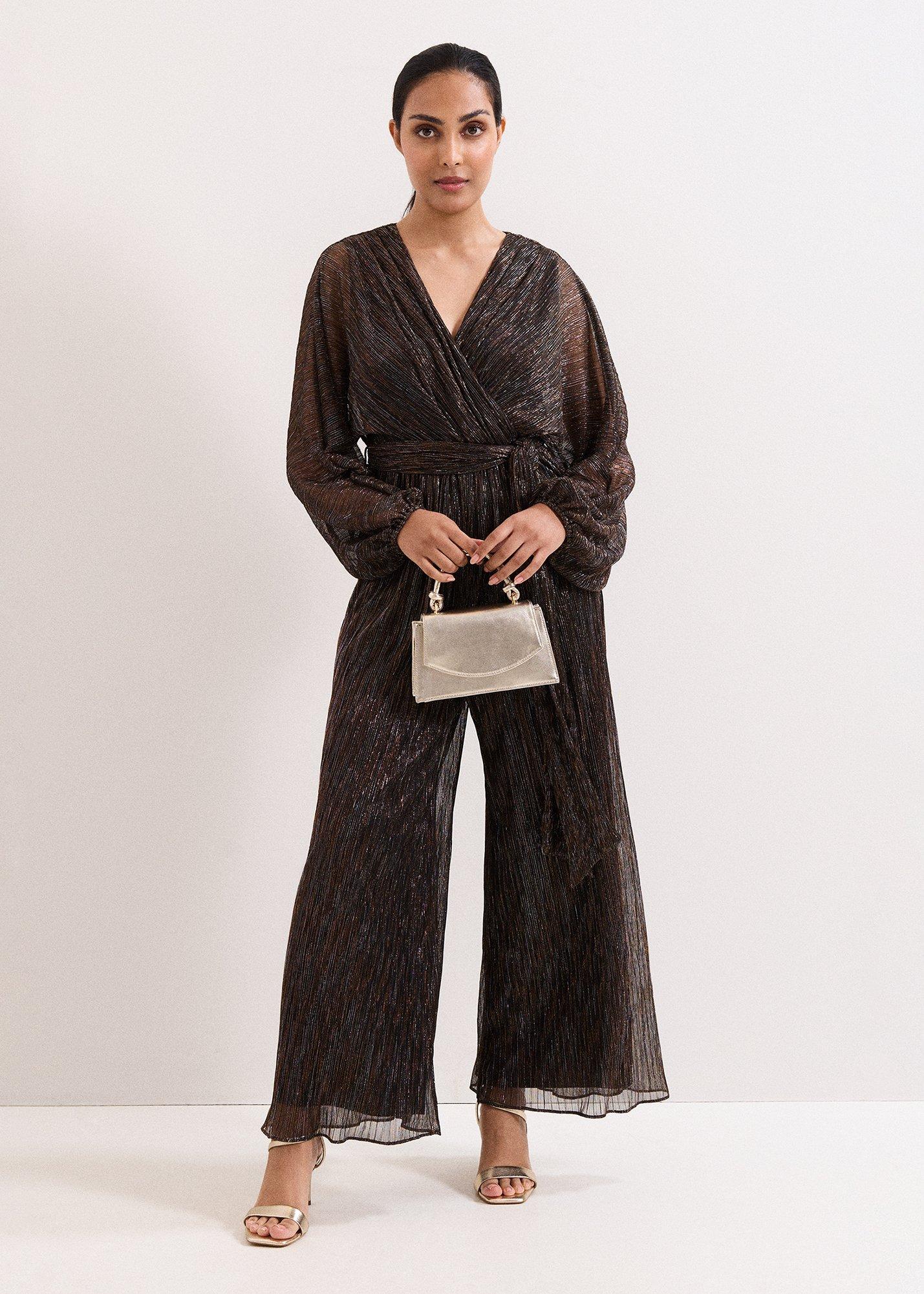 Petite Rachel Plisse Metallic Jumpsuit