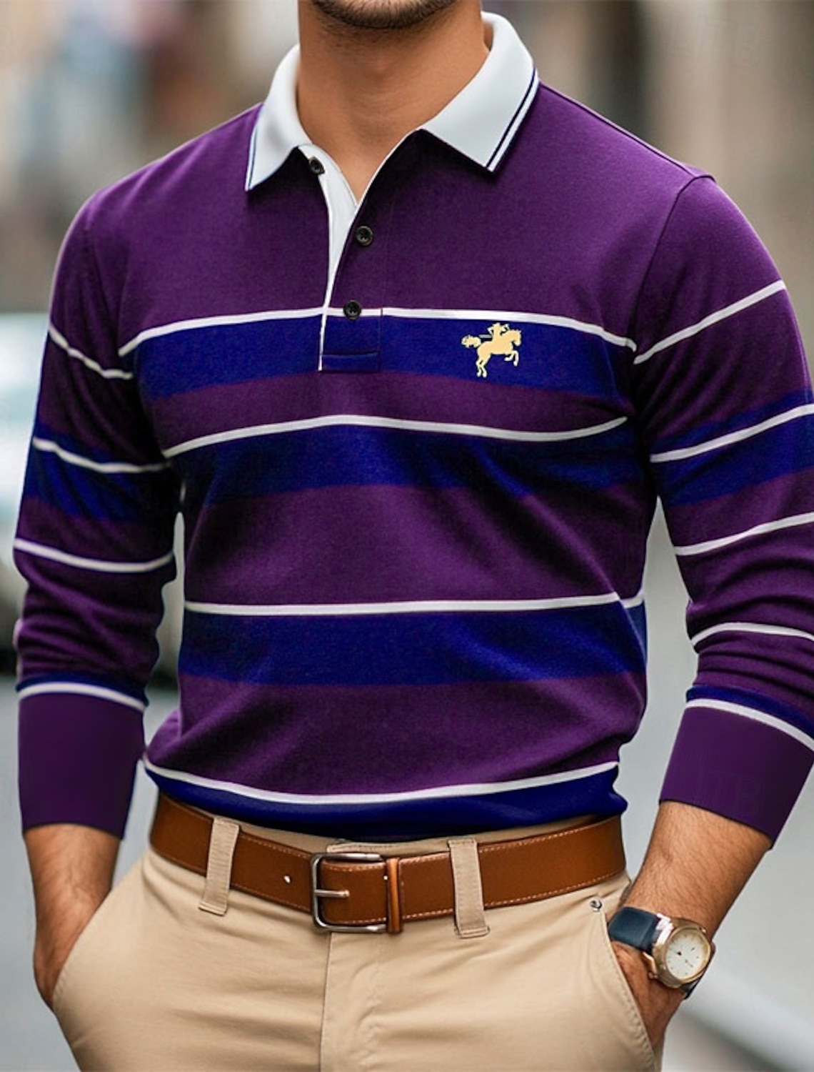 Men's Solid Color Rugby Polo Shirts Golf Polos Long Sleeve Lapel