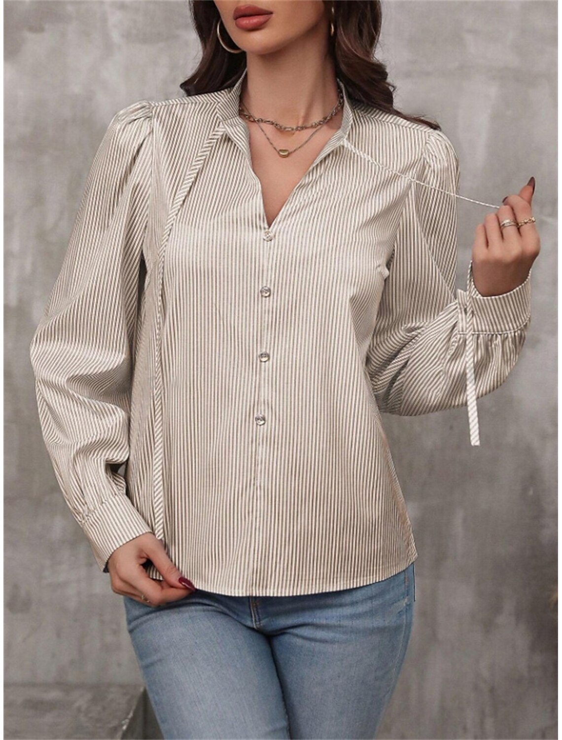 Women's Shirt Blouse Stylish Casual Striped Regular Tops Long Sleeve V Neck Patchwork Regular Fit Work Daily Going out Summer Spring Fall