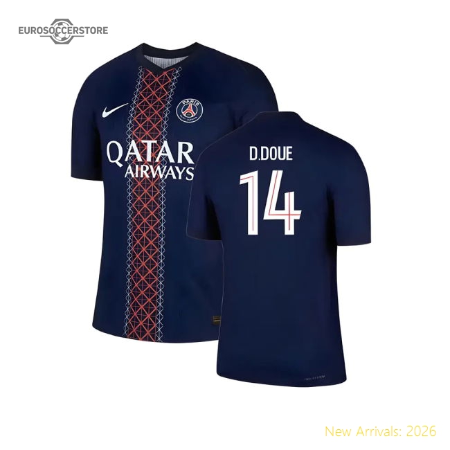 2025-2026 Psg Home Dri-Fit Adv Shirt (D.Doue 14) In Multiple Sizes