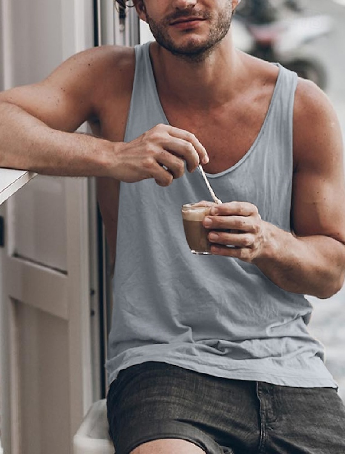 Men's Tank Top Vest Top Undershirt Sleeveless Shirt Sleeveless Crew Neck Summer Solid Color Simple Casual Comfortable Daily Vacation Gym Gray Top Tee for Men