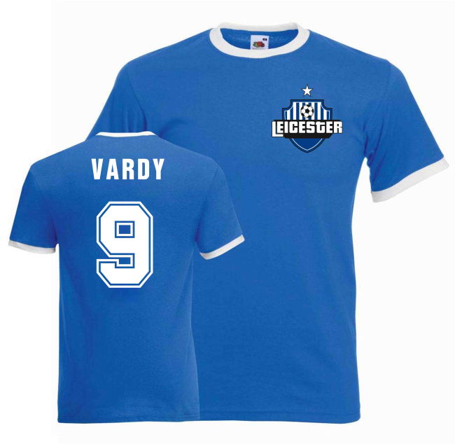 Jamie Vardy Leicester Ringer T-Shirt - blue (Adult