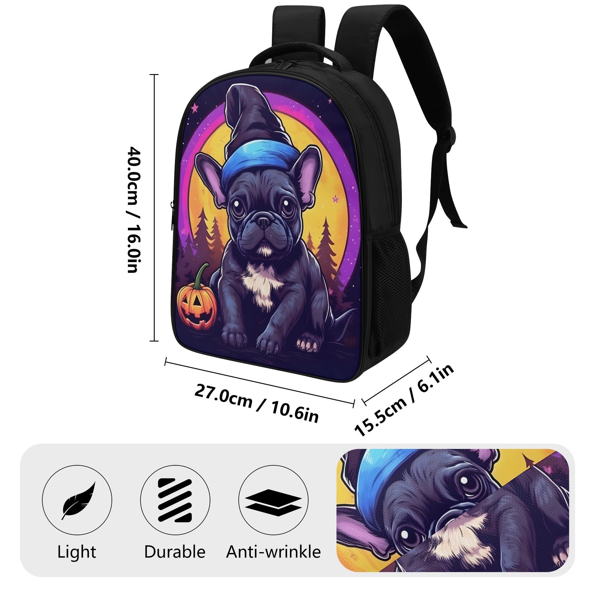 French Bulldog Lover The Magician 16 Inch Dual Compartmen Backpack Cute Wall Art