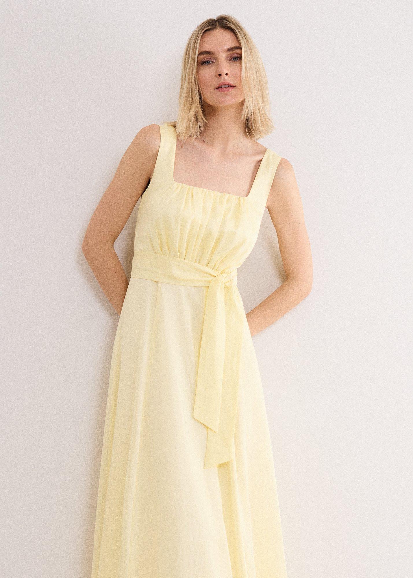 Zahira Pale Yellow Square Neck Midaxi Dress